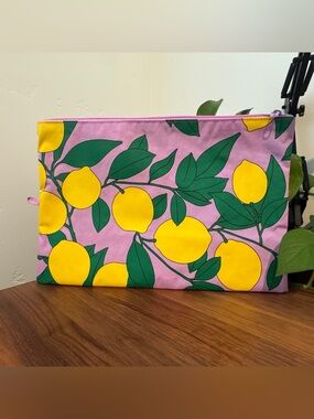 Pink Lemon Print Zip Pouch